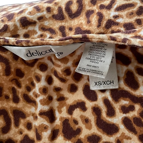 DELICATES Pajamas Animal Print Button Down Top Drawstring Pants Cotton Size XS - Picture 11 of 14